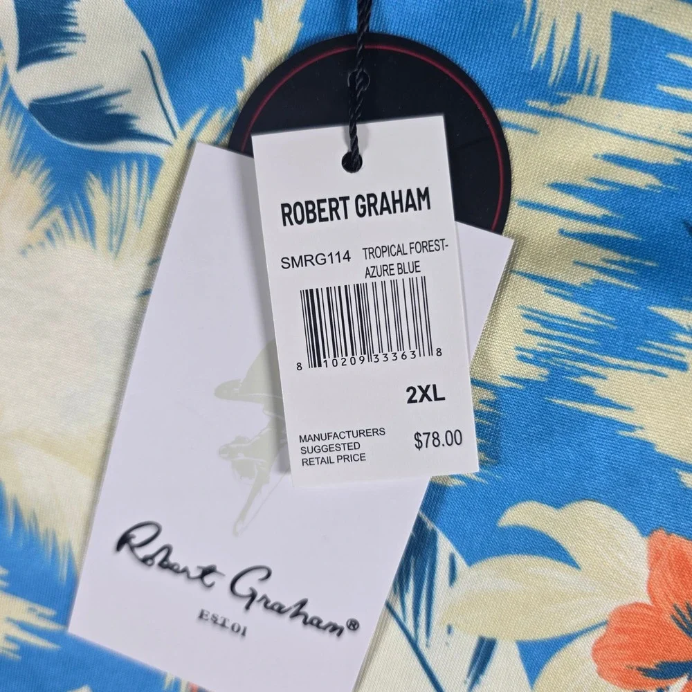 Robert Graham Rash Guard Mens 2XL Azure Blue Tropical Forest UPF 50+ SMRG114